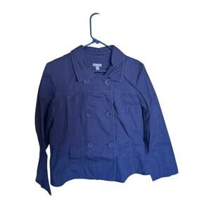 J.Jill Jacket Double Breasted‎ Navy Blue 100% Cotton Pockets Relaxed Fit Size S
